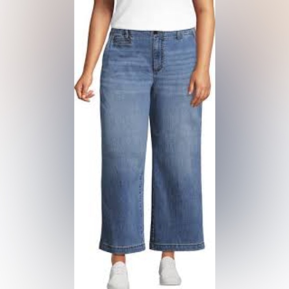 Lands' End Jeans Wide Leg Trouser Style Cropped Jean Cottagecore Coastal Size 12